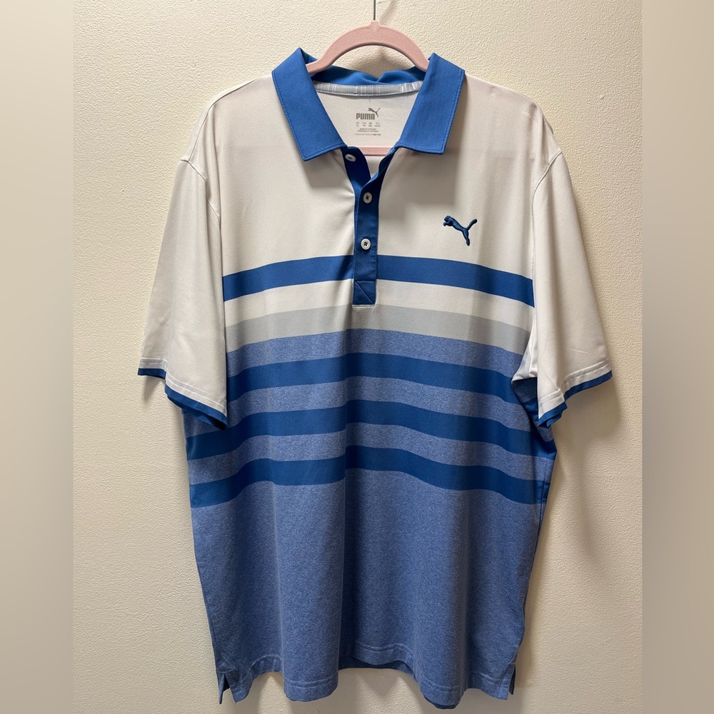 Puma MATTR One Way Performance Athletic Versatile Polo Shirt, Sz XL, Blue/White